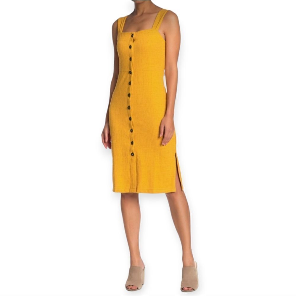 Madewell Mustard Yellow Button-Front Midi Dress